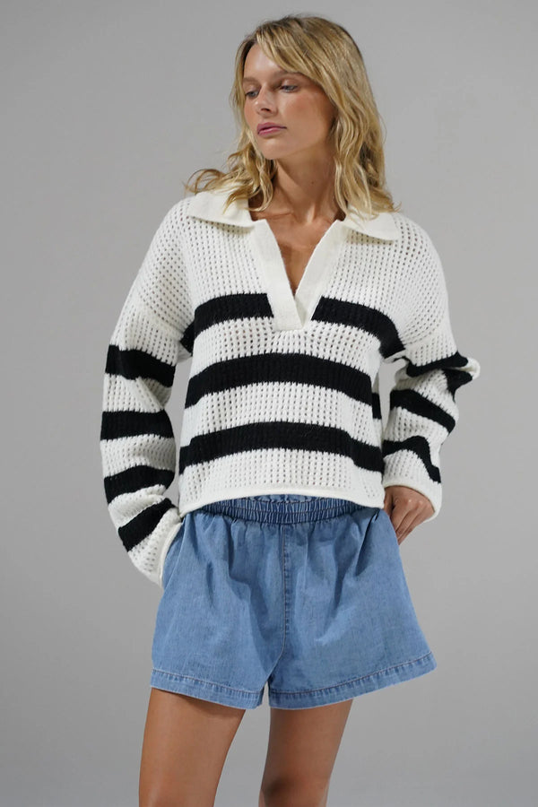 LNa - Ari Stripe Sweater - Ivory Black Stripe