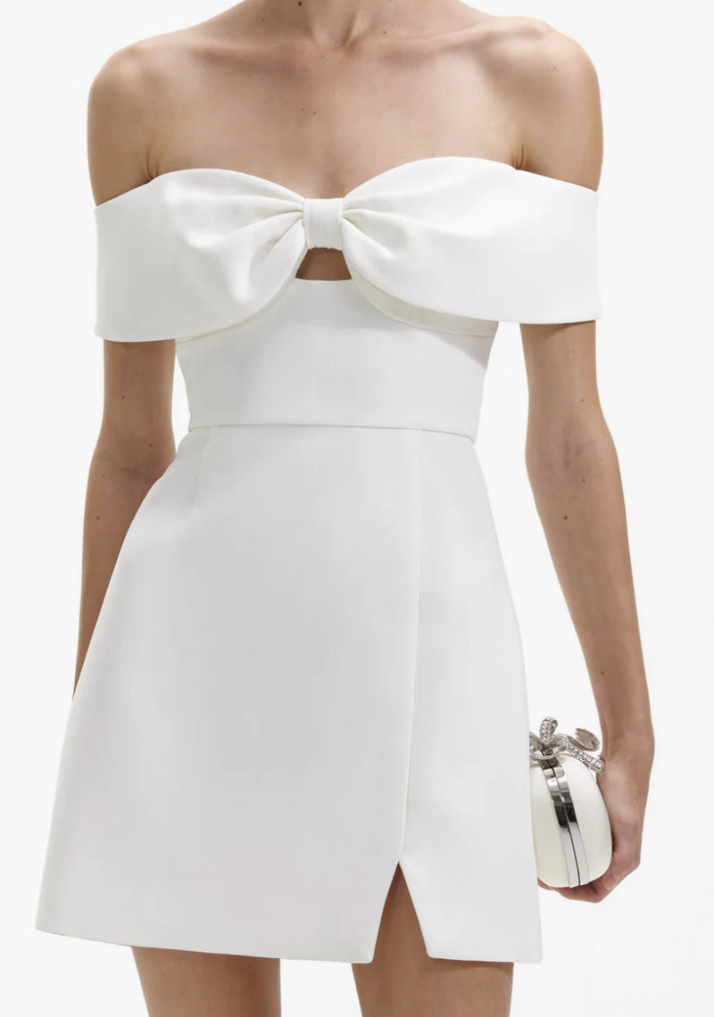 Self-portrait - Bow Crepe Mini Dress - White