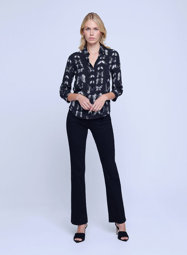 L’agence - Camille 3/4 Sleeve Shirt - Black Multi Vintage Butterfly