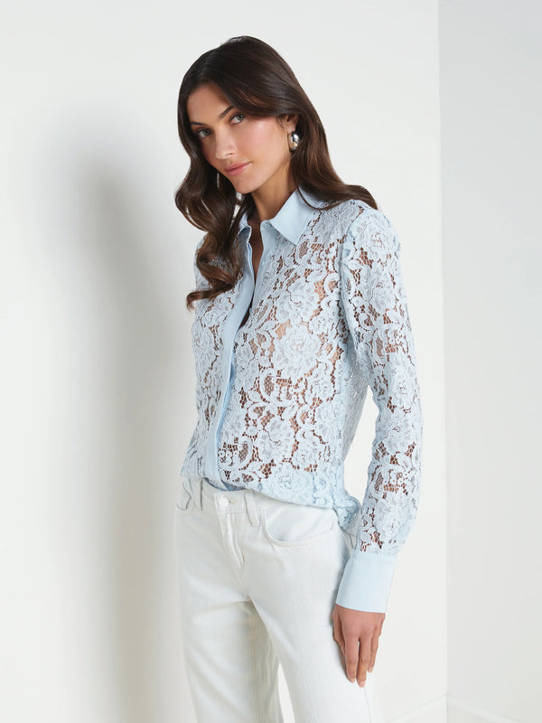 L’agence - Maia Lace Buttondown Blouse - Ice Water