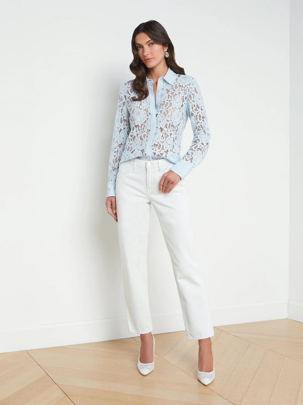 L’agence - Maia Lace Buttondown Blouse - Ice Water