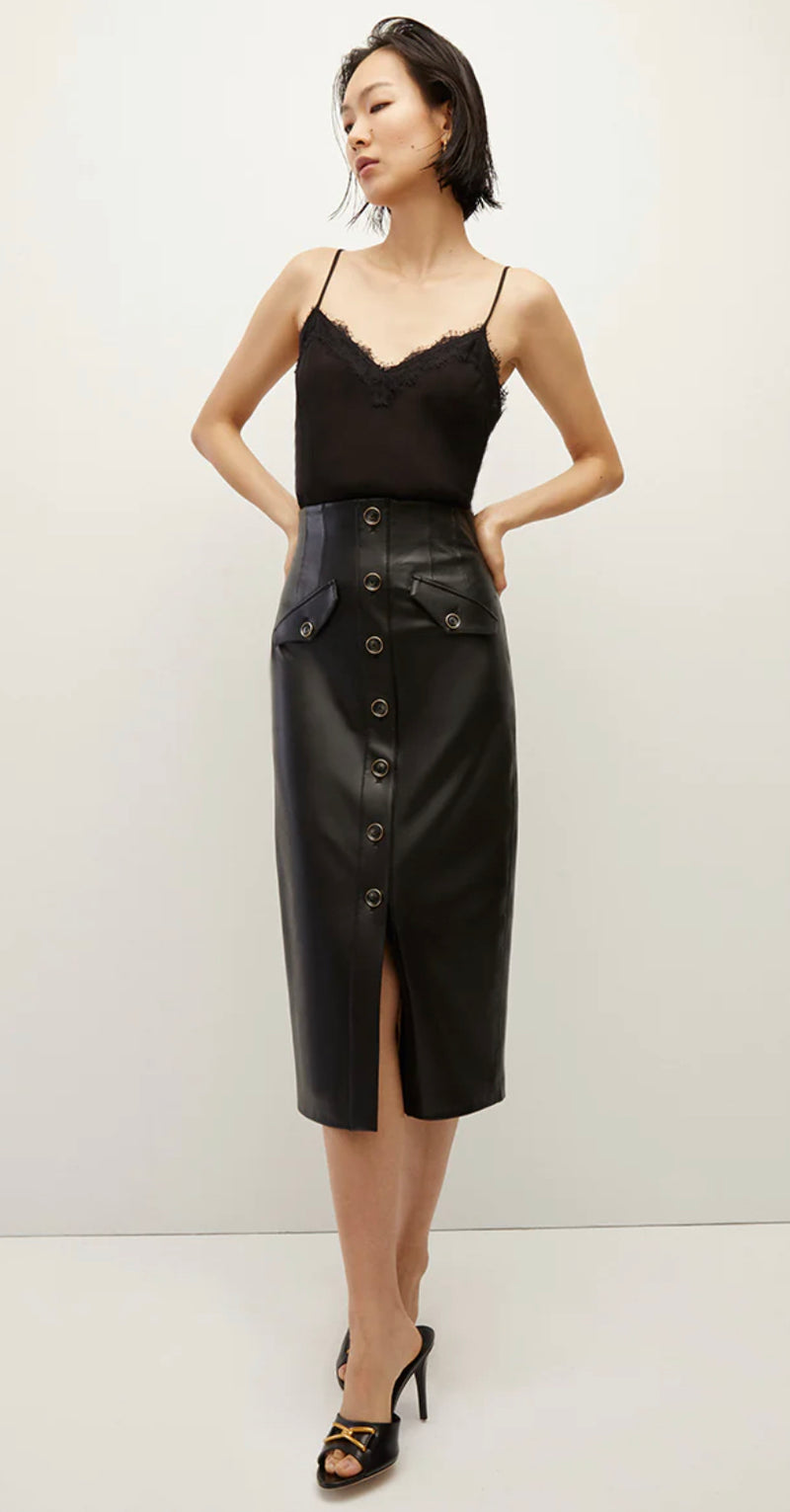 WeWoreWhat Vegan Leather Midi Skirt | VIDA MOULIN