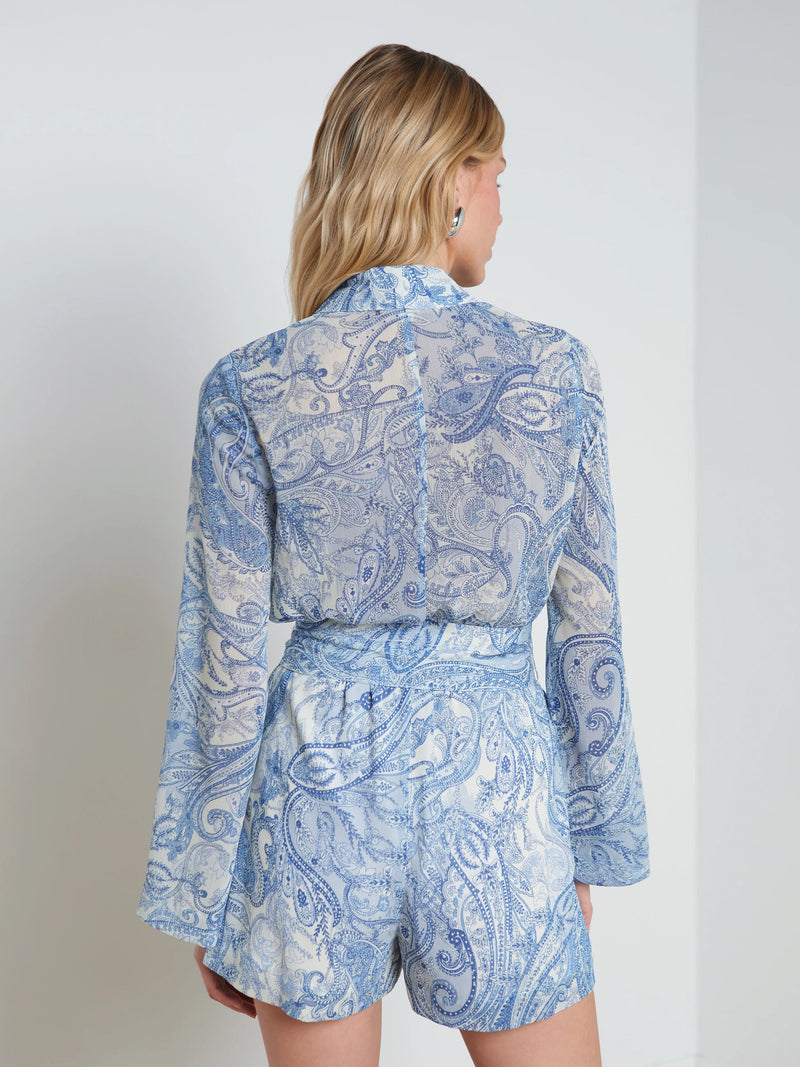 L’agence - Arabell Romper - Ivory/Blue Decorated Paisley
