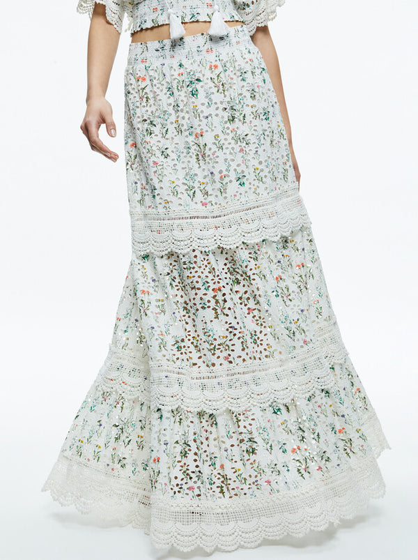 Alice + Olivia - Reise Embroidered Tiered Maxi Skirt - Georgia Floral