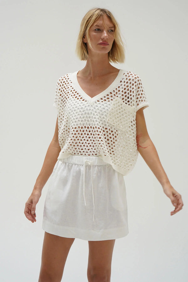 LNA - Mia Linen Mini Skirt - White