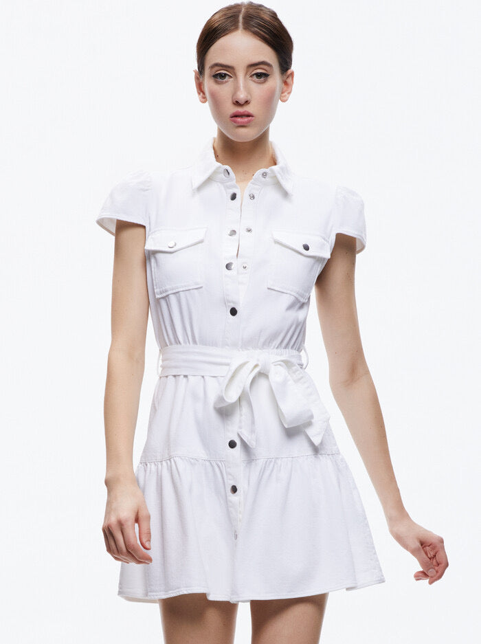 Alice + Olivia - Miranda Mini Denim Dress - White