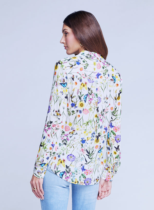 L’agence - Holly L/S Blouse - White Multi Butterfly Botanical