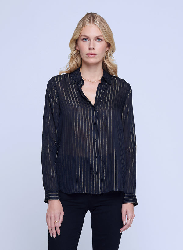 L’agence - Laurent Shirt - Black/Gold Stripe