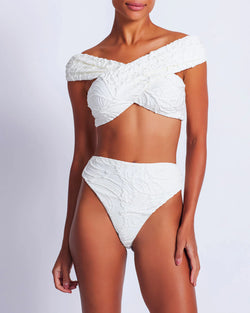 Patbo - Jacquard High Leg Bikini Bottom - White