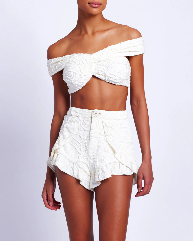 Patbo - Jacquard Off The Shoulder Bikini Top - White