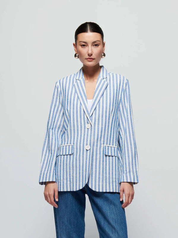 Nation LTD - Beau Oversized Blazer - Parisian Blue Stripe