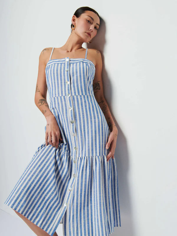 parisian blue dress Nation LTD - Luciana Sierra Hogan Blue Calico Civil War Slip Atria Signature Colors:White