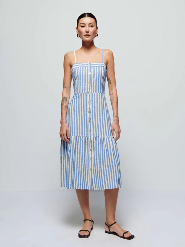 Nation LTD Luciana Stripe Single Tier Dress In Parisian Blue Stripe - Blue - S Nation LTD Luciana Stripe Single Tier Dress In Parisian Blue Stripe - Blue - S