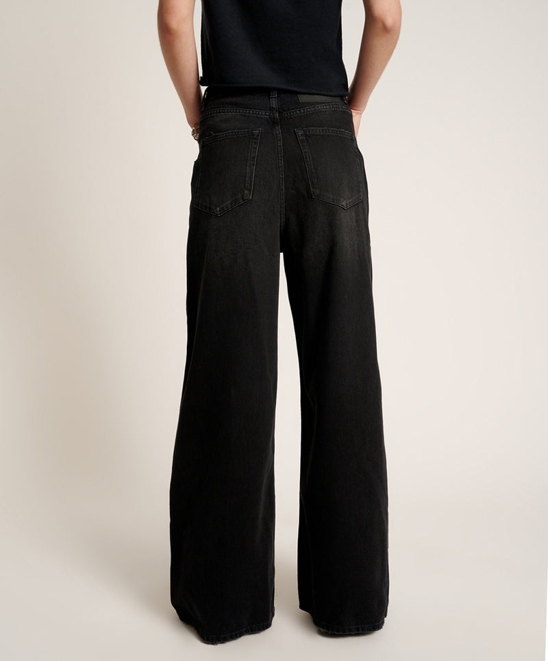 One Teaspoon - Love Machines Mid Waist Super Wide Leg Jeans - Washed Black