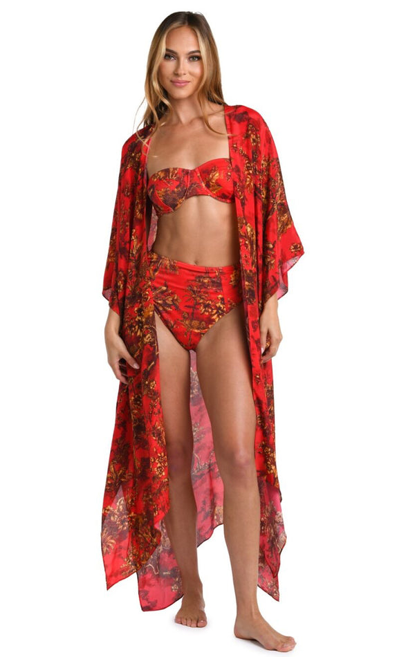 L’agence - Kara Red Jungle Maxi Kimono - Scarlet
