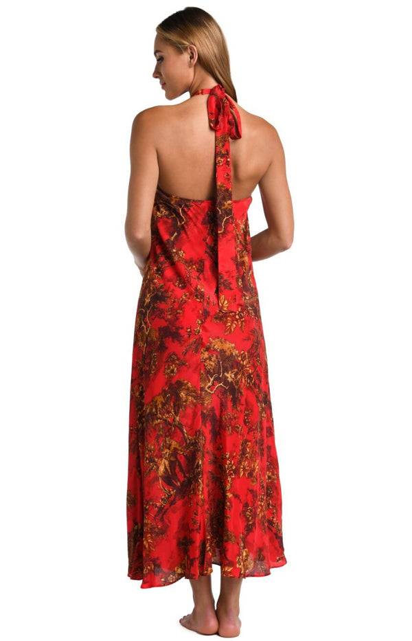 L’agence - Geneva Red Jungle Halter Maxi Dress - Scarlet