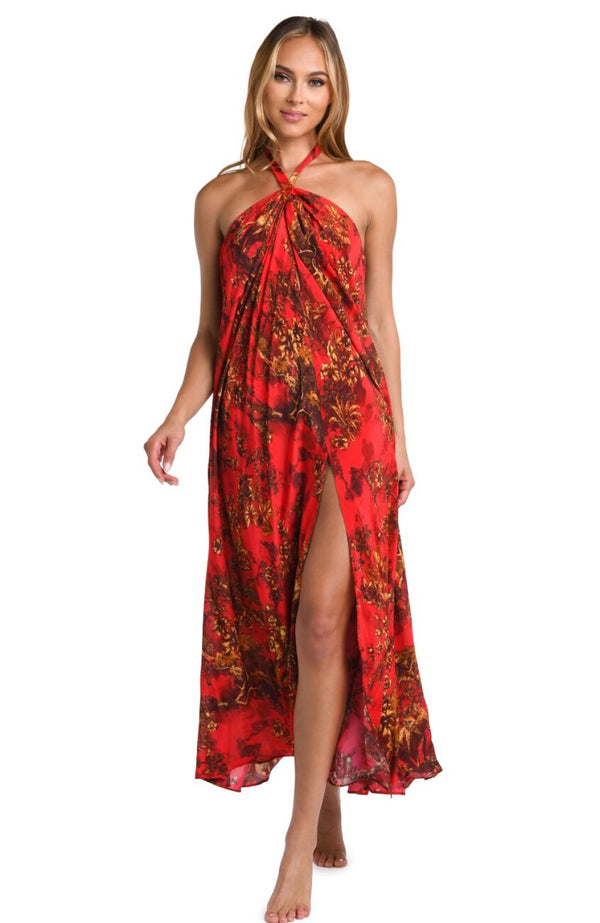 L’agence - Geneva Red Jungle Halter Maxi Dress - Scarlet