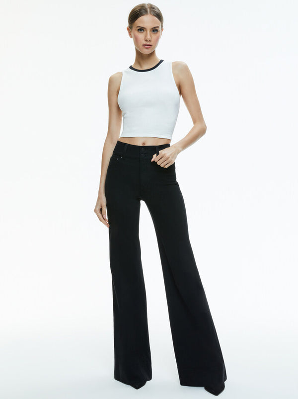 Alice + Olivia - Andre Fitted Cropped Tank - Off White/Black