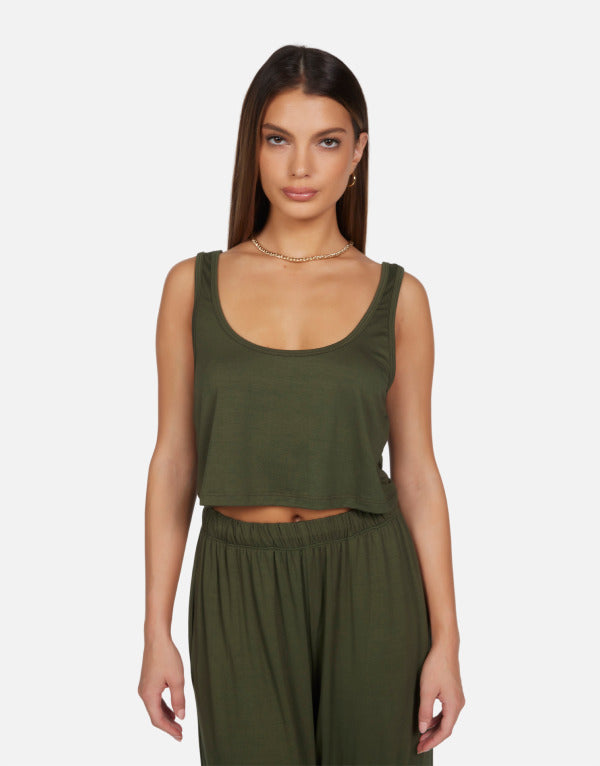 Michael Lauren - Neko Oversized Crop Tank - Army