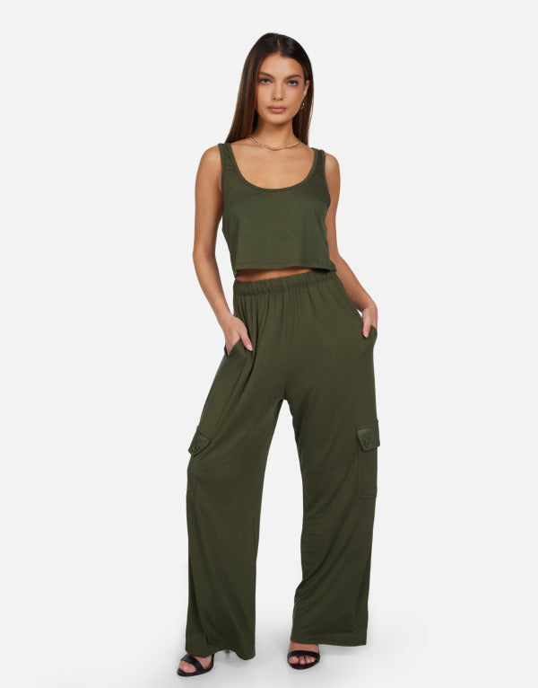 Michael Lauren - Jaiden Wide Leg Cargo Pant - Army