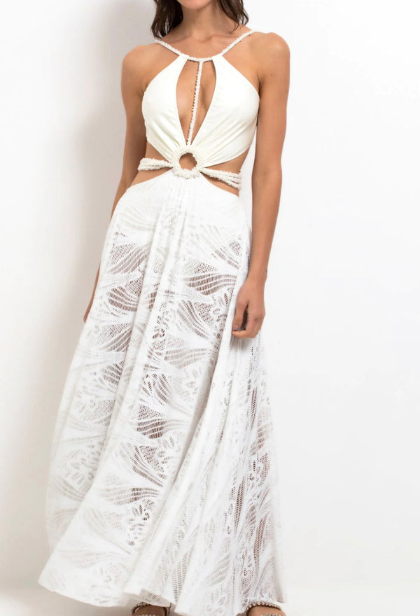 Patbo - Pearl Beaded Beach Dress - White