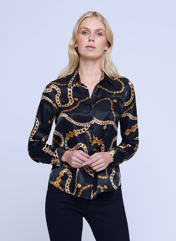 L’agence - Tyler L/S Shirt - Black/Gold Large Chain
