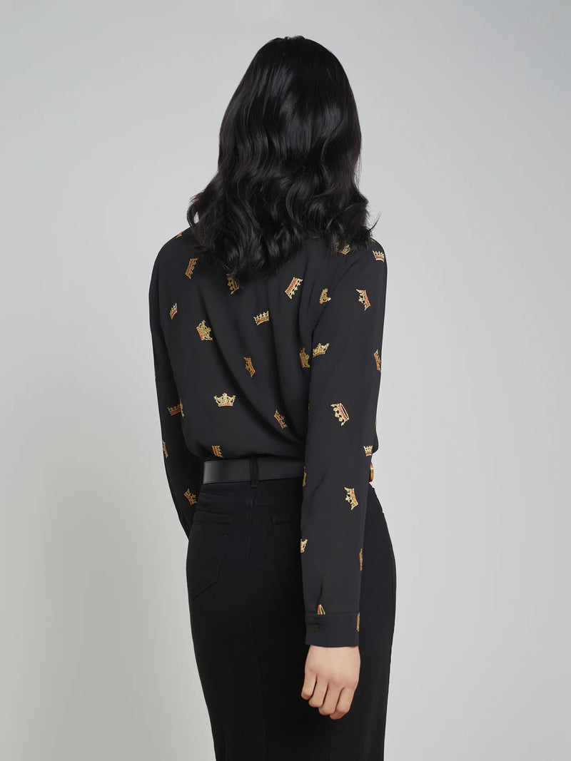 L’agence - Laurent L/S Shirt - Black Gold Crown Embroidery