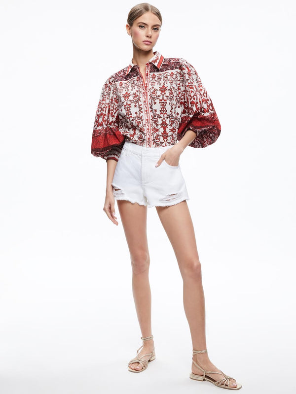 Alice + Olivia - Tiffie Drama Sleeve Blouse - Fatal Attraction Off White