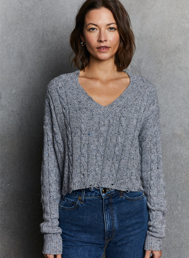 Autumn Cashmere - Distressed Cropped Cable V - Static