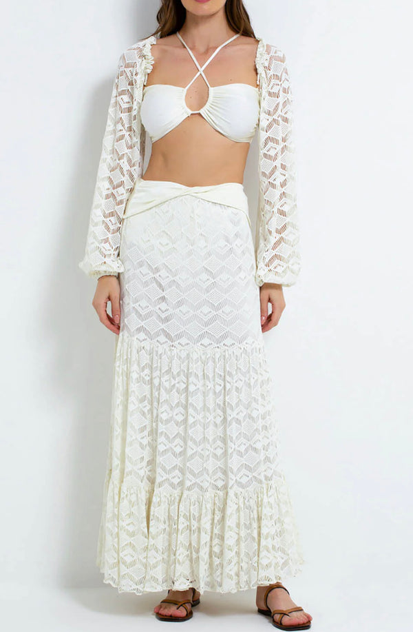 Patbo - Crochet Midi Skirt - White
