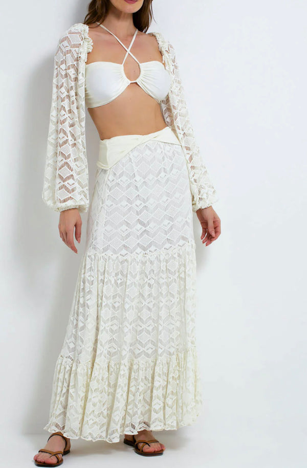 Patbo - Crochet Midi Skirt - White