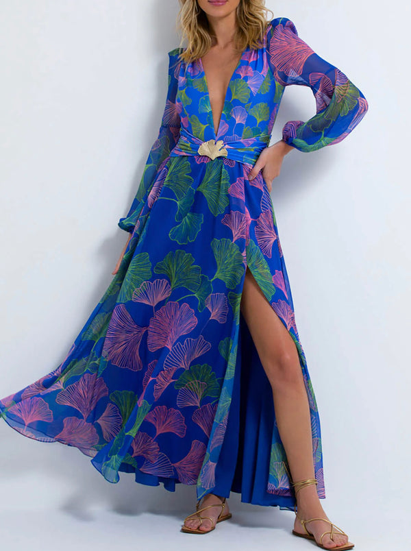 Patbo - Ocean Leaf Plunge Maxi Dress - Print