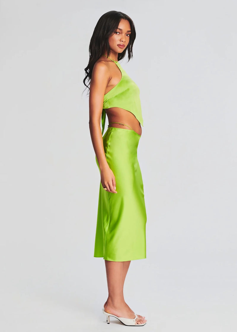 Ser.o.ya - Penina Silk Midi Skirt - Chartreuse