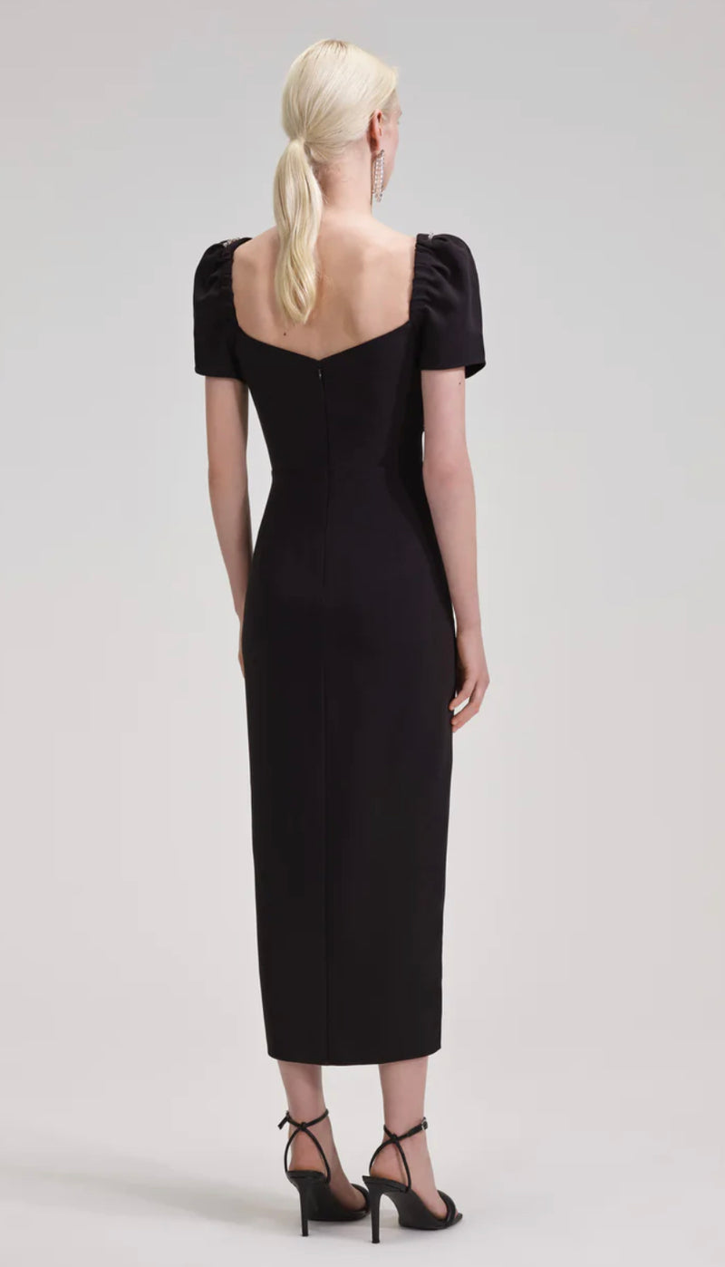 Self-Portrait - Black Diamante Bust Midi Dress -