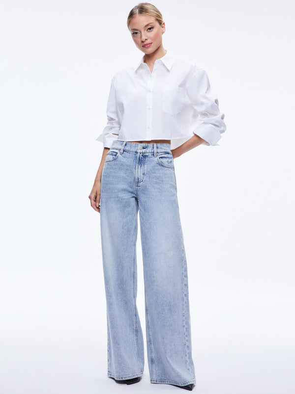 Alice + Olivia - Finely Cropped Oversized Button Down Shirt - Off White