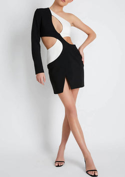 Patbo - Asterisk One Shoulder Mini Dress - Black/White