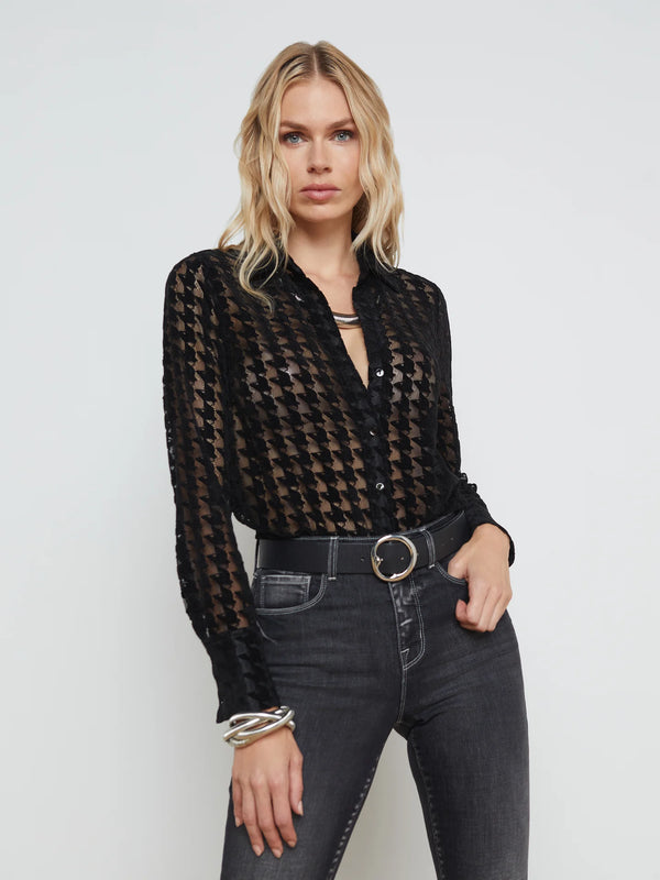 L’agence - Hailey Blouse - Black Houndstooth