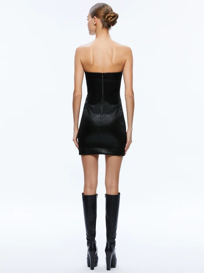 Alice + Olivia - Kelly Vegan Leather Mini Dress - Black