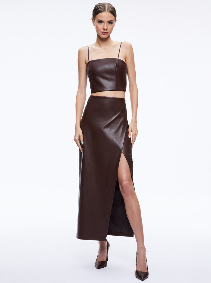 Alice + Olivia - Pearle Vegan Leather Bustier Top - Toffee