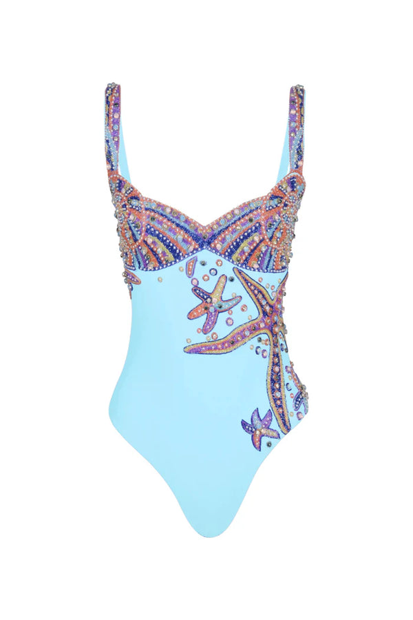 Oceanus - Selene Sea Shell Swimsuit - Light Blue
