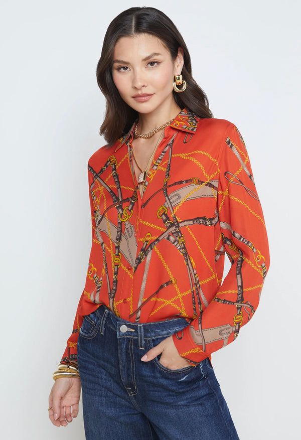 L’agence - Nina Blouse - Red Clay Multi Straight Belt