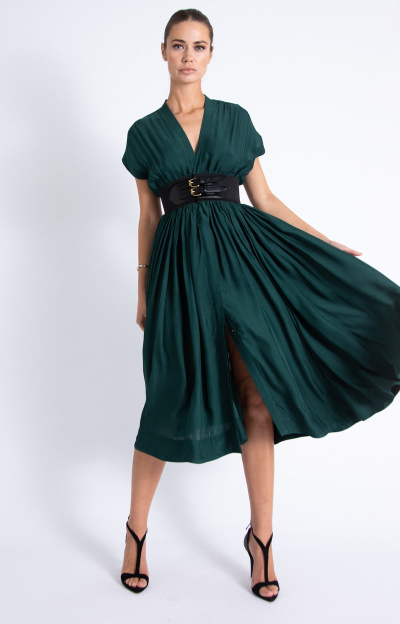 karina grimaldi green dress KARINA GRIMALDI Hayley Mini Dress in Kelly Green