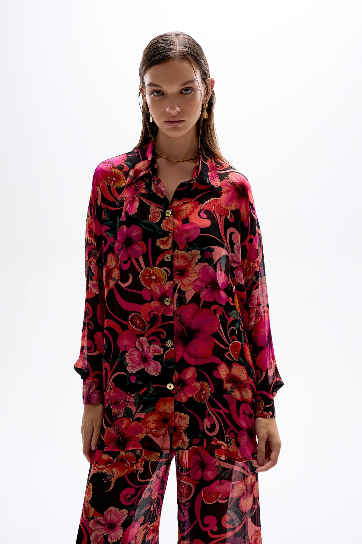 Cin Cin - Solace Button Up Shirt - Hibiscus Pink