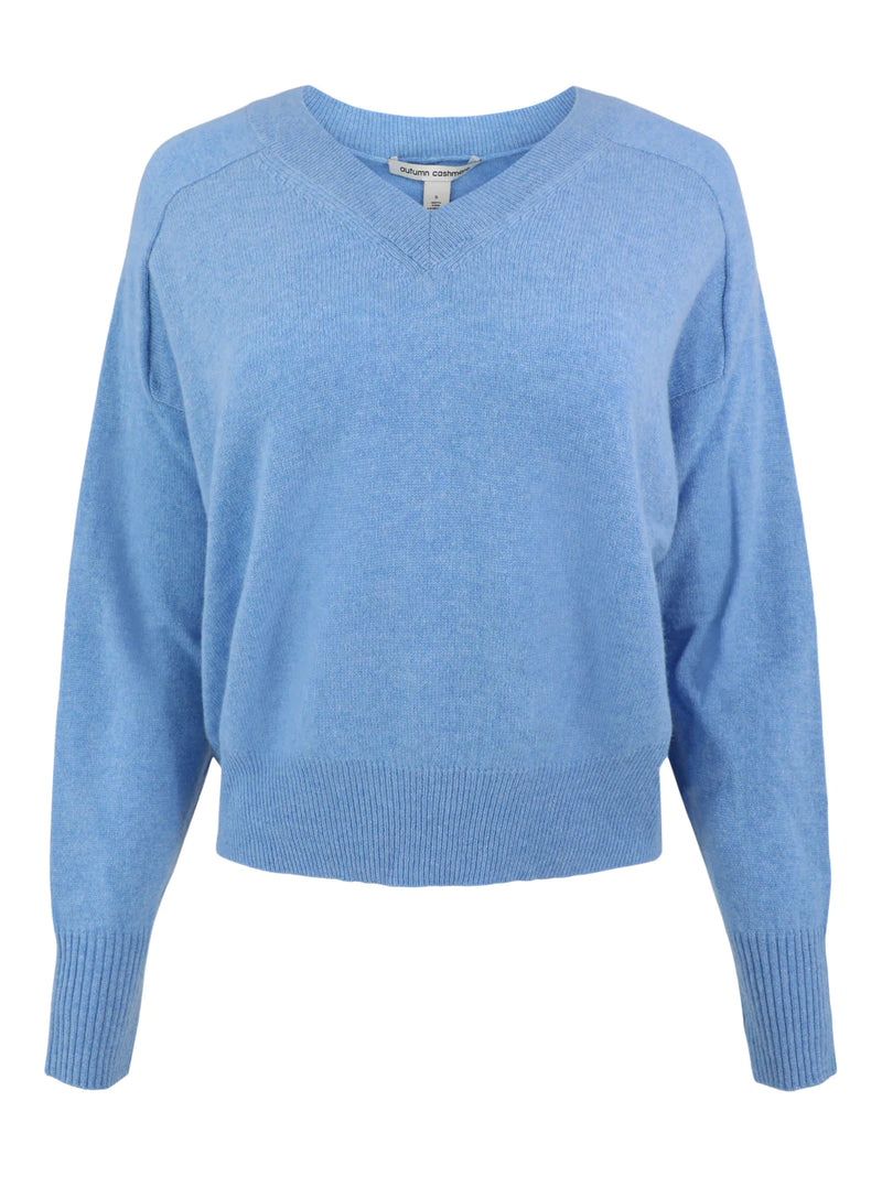 Autumn Cashmere V Neck Sweater W Back Yoke Sapphire