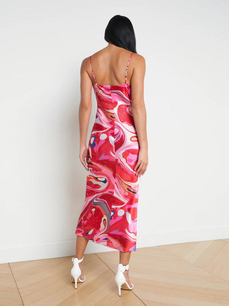 L’agence - Seridie Silk Slip Dress - Pink Multi Tie Dye Swirl
