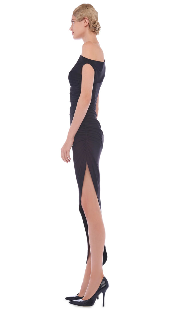 Norma Kamali - Drop Shoulder Side Drape Gown - Black