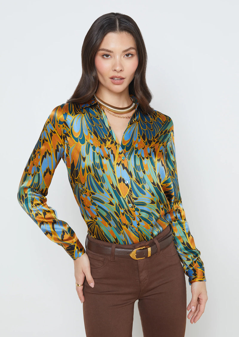 L’agence - Tyler Blouse - Blue Multi Parrot Feather
