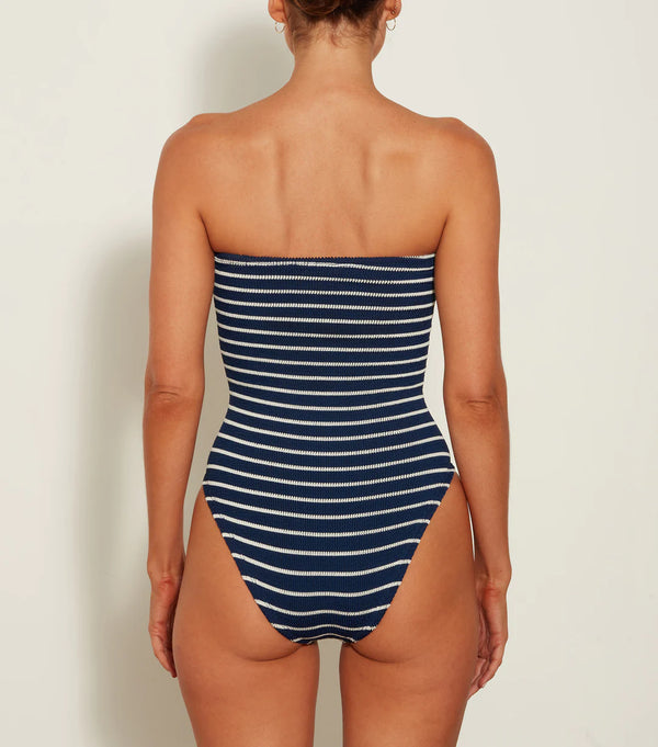 Hunza G - Brooke Swim Stripe Crinkle - Navy/ White