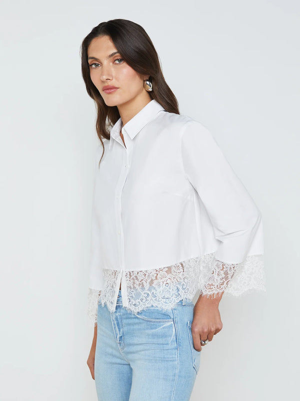 L’agence - Levo Lace Trim Cropped Shirt - White