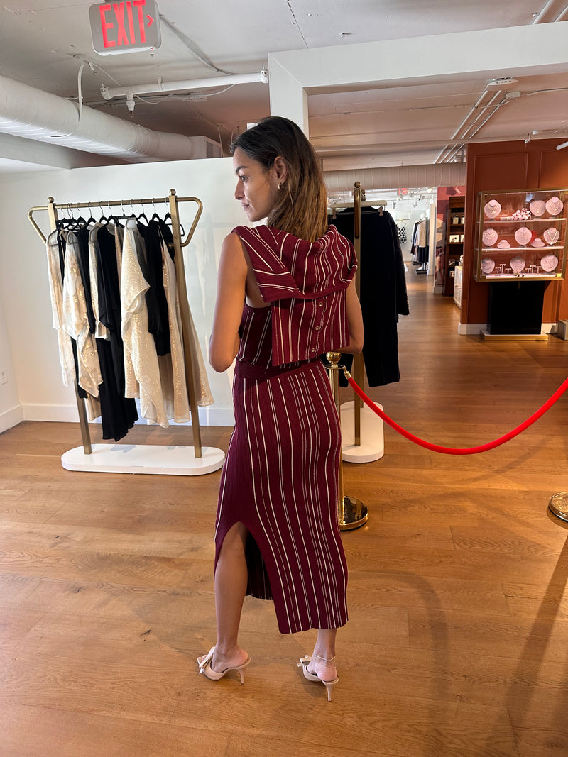 Hevron - Peony Skirt - Crimson Beige Stripe